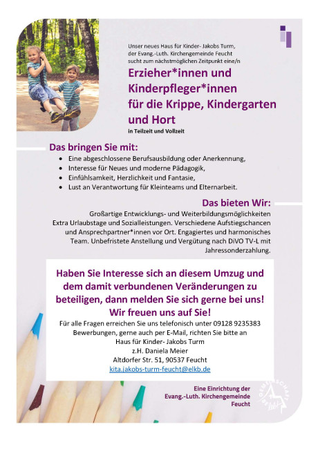Stellenangebot Kita, Krippe und Hort