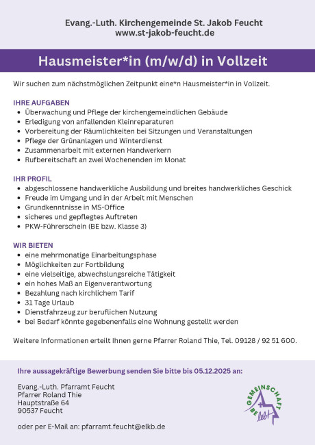 Stellenausschreibung Hausmeister*in in Vollzeit