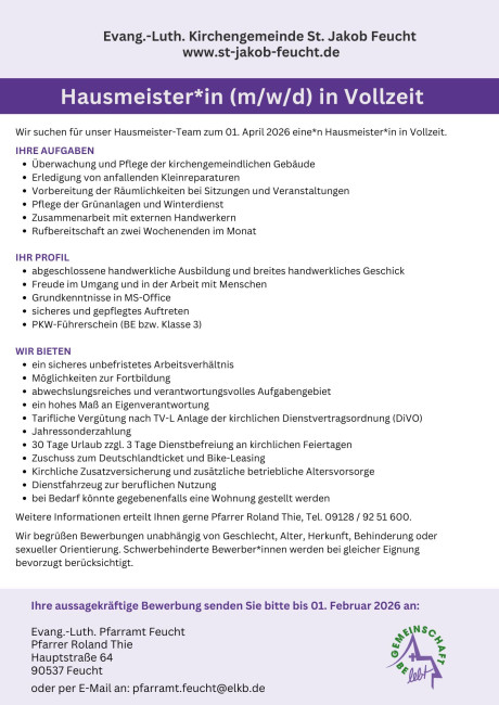 Stellenausschreibung Hausmeister zum 01.04.2026