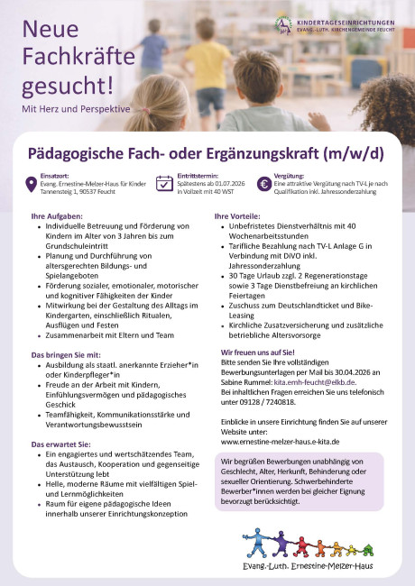 Pädagogische Fach- oder Ergänzungskraft (m/w/d)