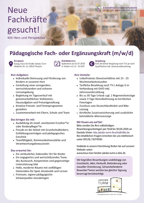 Pädagogische Fach- oder Ergänzungskraft (m/w/d)